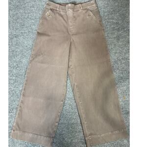 Spanx Brown Chino Pants XL Pull On Wide Leg Stretch Flap Pocket